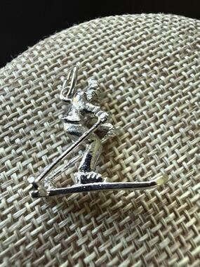 Rhodium Plated Skier Ski Silver Charm Pendant